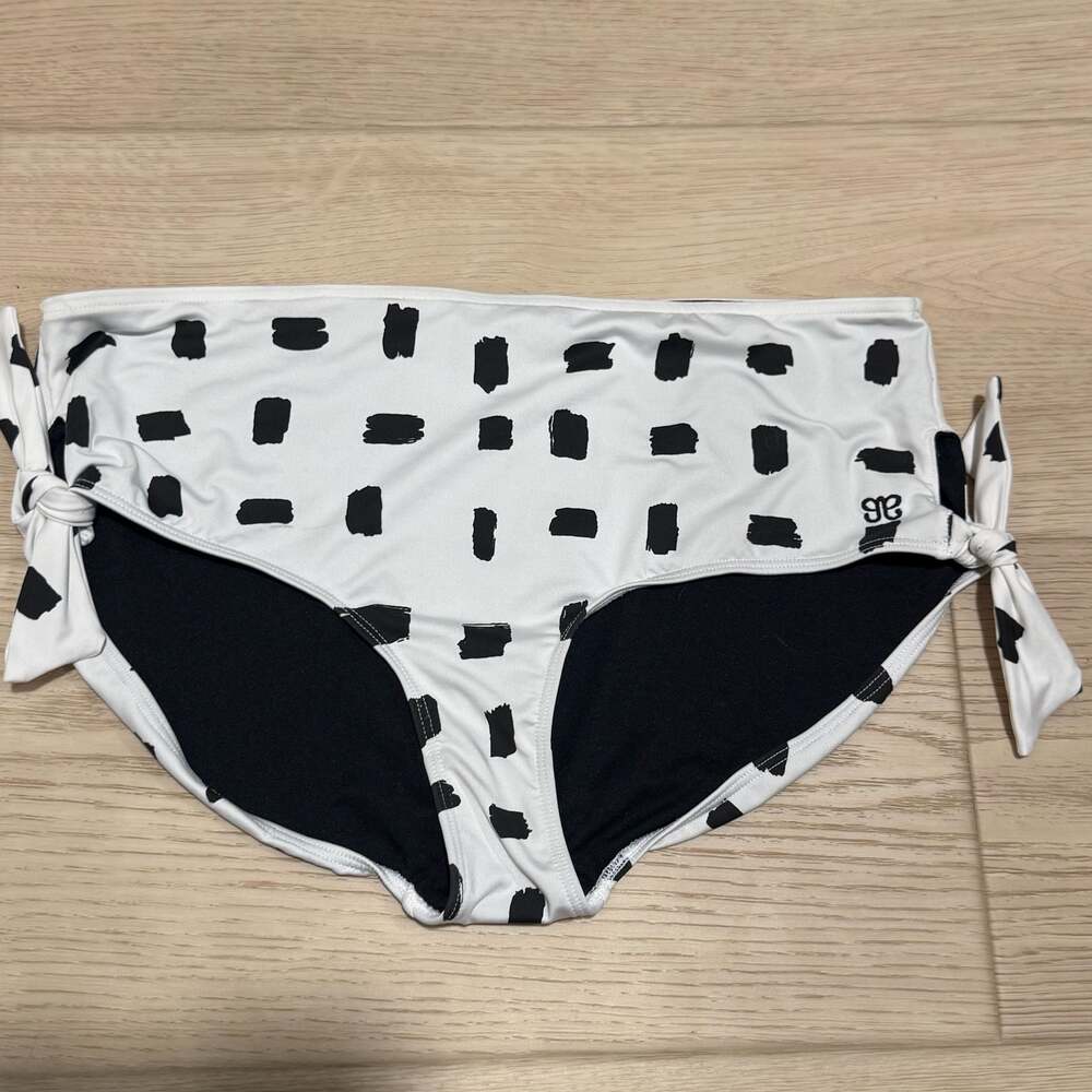 Albion Fit Black and White Brush Stroke Side Tie Bikini Bottom Size XL